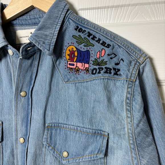 Opry Imogene + Willie Leo Embroidered Denim Shirt Women Medium Pearl Snap Button - Picture 5 of 11